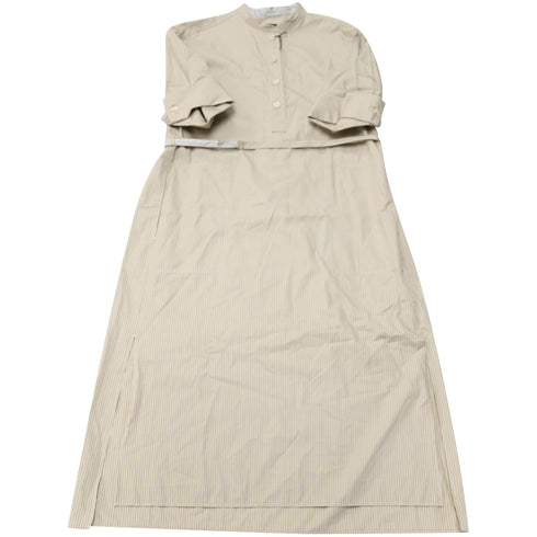 Women's Joseph Barker Pinstripe Midi Shirt Dress in Beige Cotton