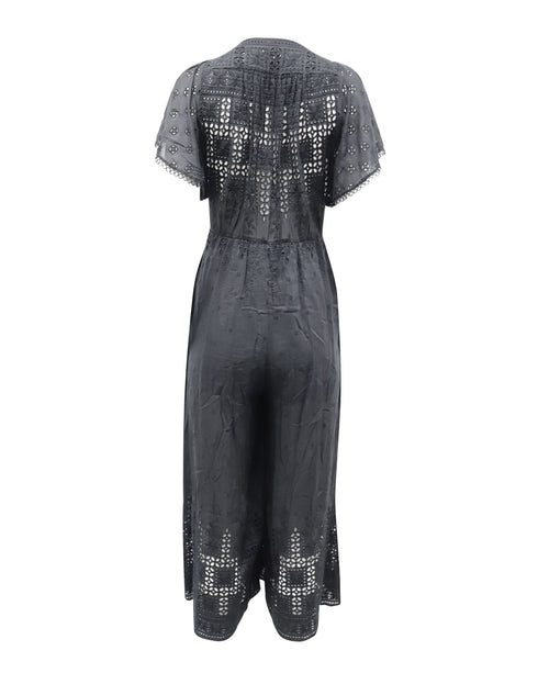 Women's Zimmermann Harlequin Broderie-Anglaise V-neck Jumpsuit in Black Cotton