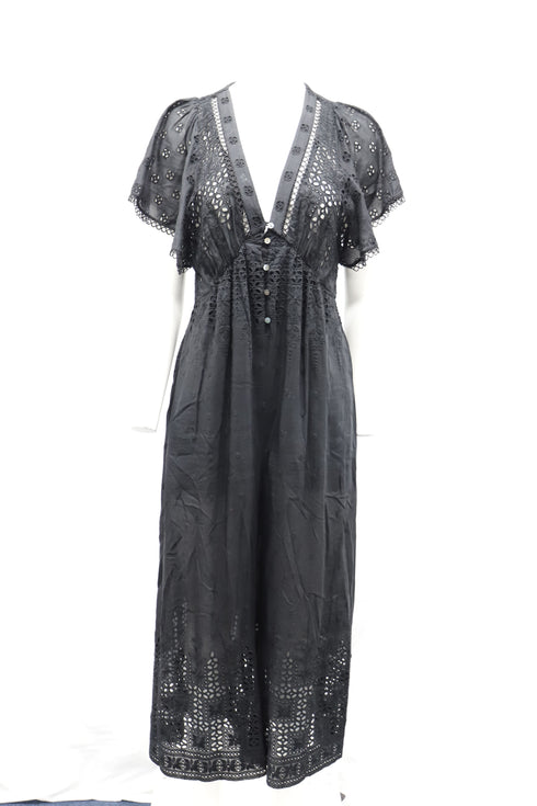Women's Zimmermann Harlequin Broderie-Anglaise V-neck Jumpsuit in Black Cotton