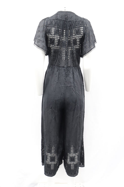 Women's Zimmermann Harlequin Broderie-Anglaise V-neck Jumpsuit in Black Cotton