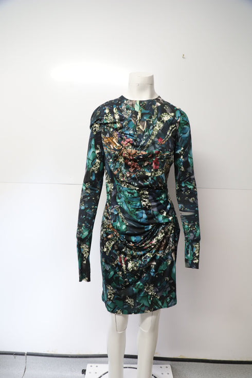 Women's Peter Pilotto Geometric Print Ruched Dress in Multicolor Silk