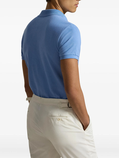 RALPH LAUREN Slim Fit Mesh Polo Shirt Bristol Blue