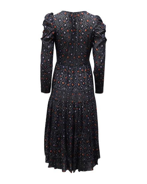 Women's Ulla Johnson Miya Printed Dress with Twist Front Design in Navy Blue Viscose