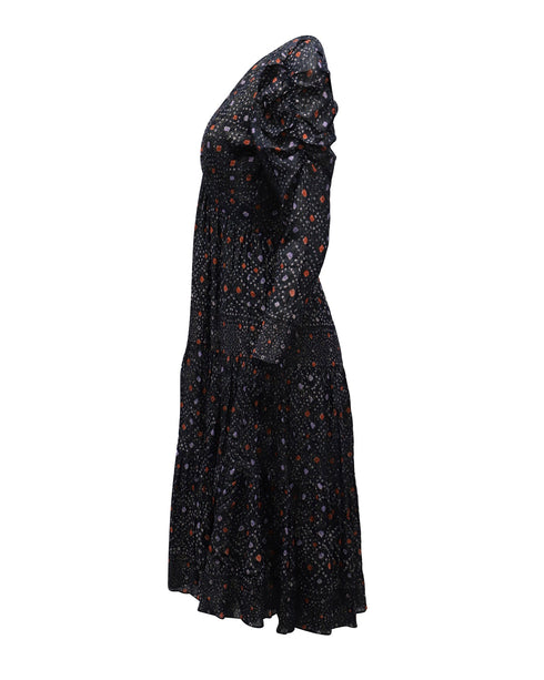 Women's Ulla Johnson Miya Printed Dress with Twist Front Design in Navy Blue Viscose