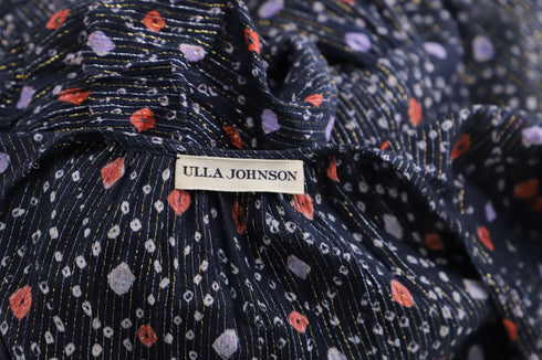 Women's Ulla Johnson Miya Printed Dress with Twist Front Design in Navy Blue Viscose