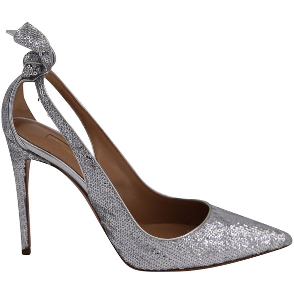 Women's Aquazzura Bow Tie Sequined Pumps in Silver Leather