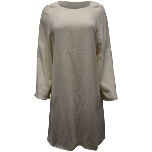 Women's Helmut Lang Long Sleeve Shift Dress in Ivory Viscose