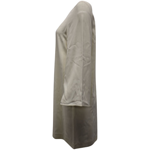 Women's Helmut Lang Long Sleeve Shift Dress in Ivory Viscose