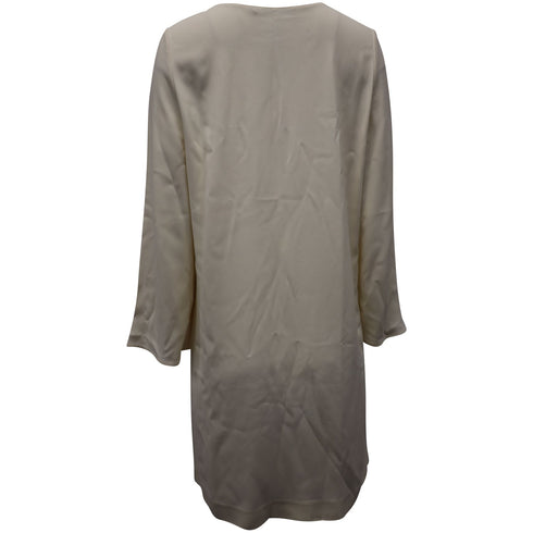 Women's Helmut Lang Long Sleeve Shift Dress in Ivory Viscose