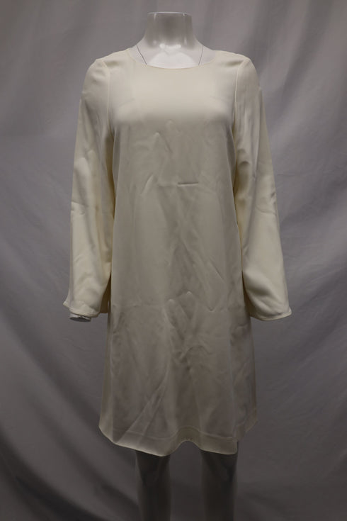 Women's Helmut Lang Long Sleeve Shift Dress in Ivory Viscose