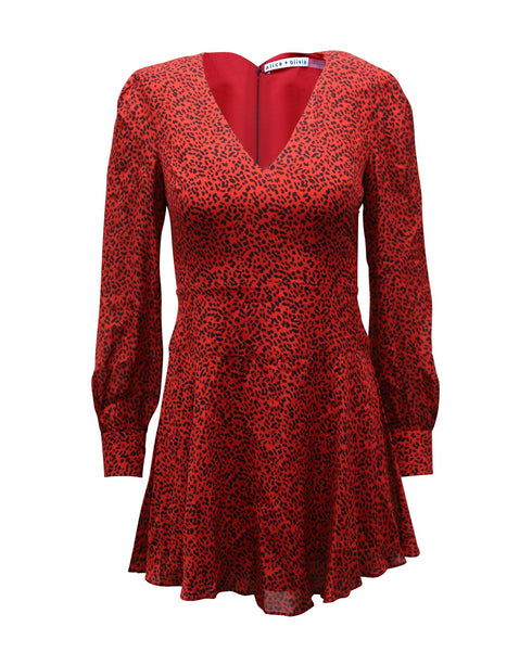 Women's Alice + Olivia Leopard Print Long Sleeve Dress in Red Viscose