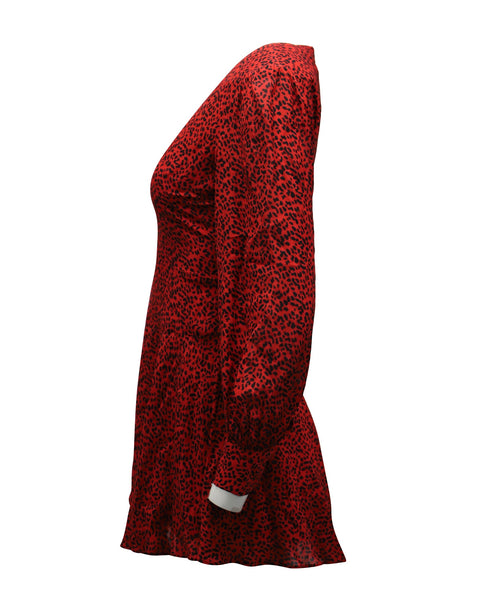 Women's Alice + Olivia Leopard Print Long Sleeve Dress in Red Viscose