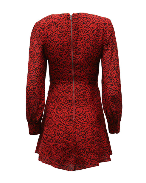Women's Alice + Olivia Leopard Print Long Sleeve Dress in Red Viscose