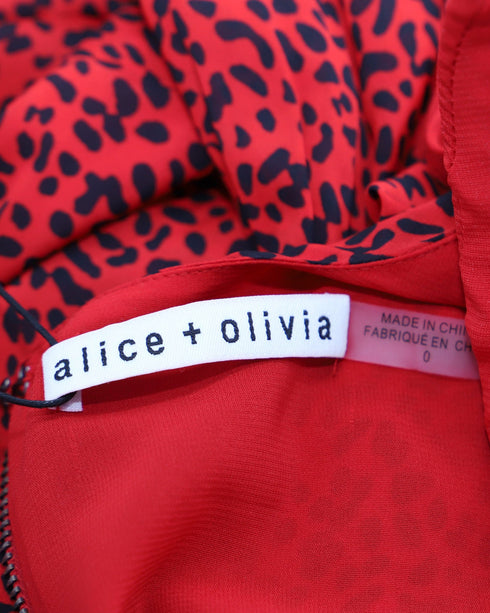 Women's Alice + Olivia Leopard Print Long Sleeve Dress in Red Viscose