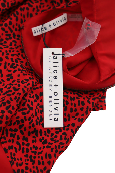 Women's Alice + Olivia Leopard Print Long Sleeve Dress in Red Viscose