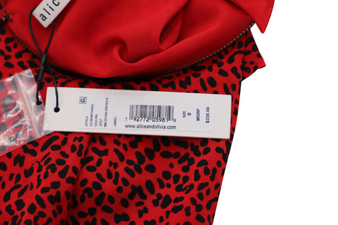 Women's Alice + Olivia Leopard Print Long Sleeve Dress in Red Viscose