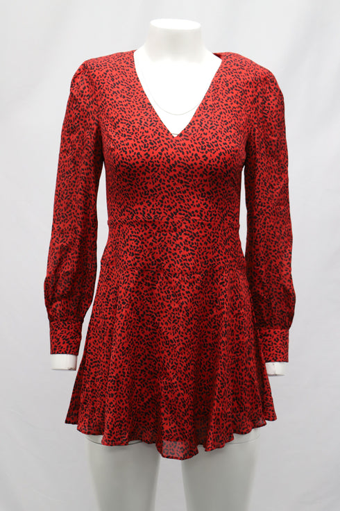 Women's Alice + Olivia Leopard Print Long Sleeve Dress in Red Viscose