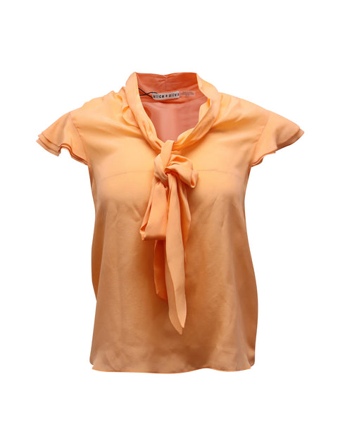 Women's Alice & Olivia Jeannie Neck Tie Blouse in Orange Silk