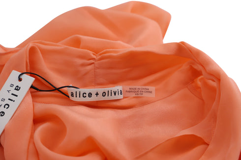 Women's Alice & Olivia Jeannie Neck Tie Blouse in Orange Silk