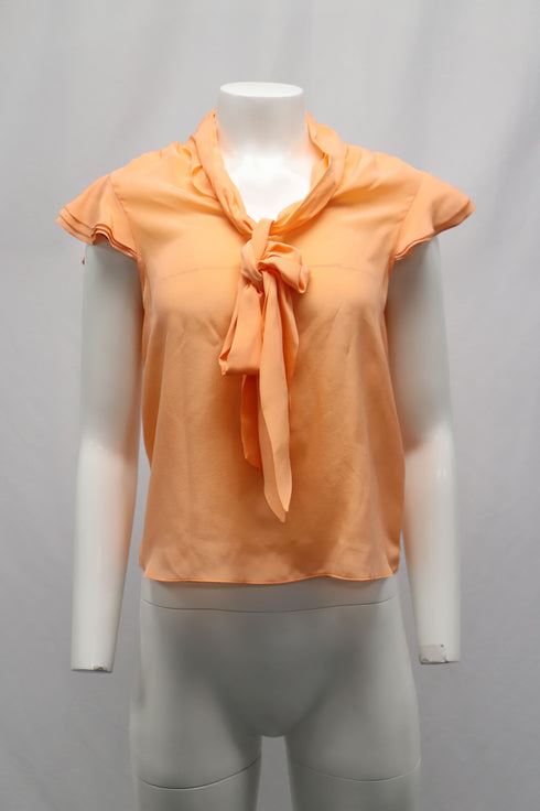 Women's Alice & Olivia Jeannie Neck Tie Blouse in Orange Silk