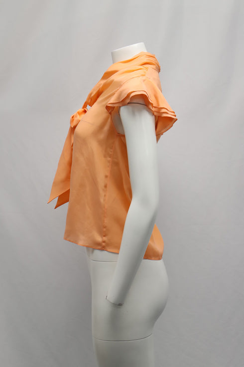 Women's Alice & Olivia Jeannie Neck Tie Blouse in Orange Silk
