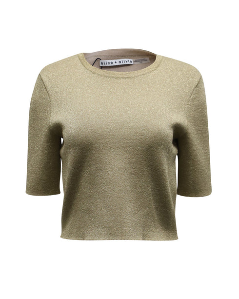 Women's Alice & Olivia Ciara Crop Top in Gold Metallic Cotton