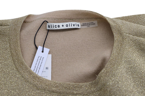 Women's Alice & Olivia Ciara Crop Top in Gold Metallic Cotton