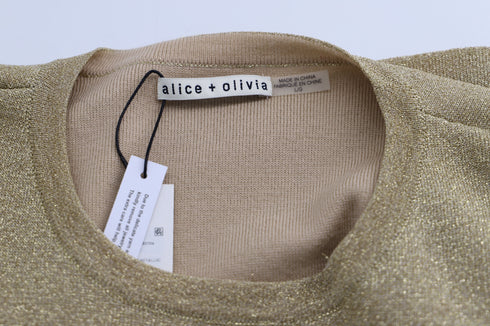 Women's Alice & Olivia Ciara Crop Top in Gold Metallic Cotton