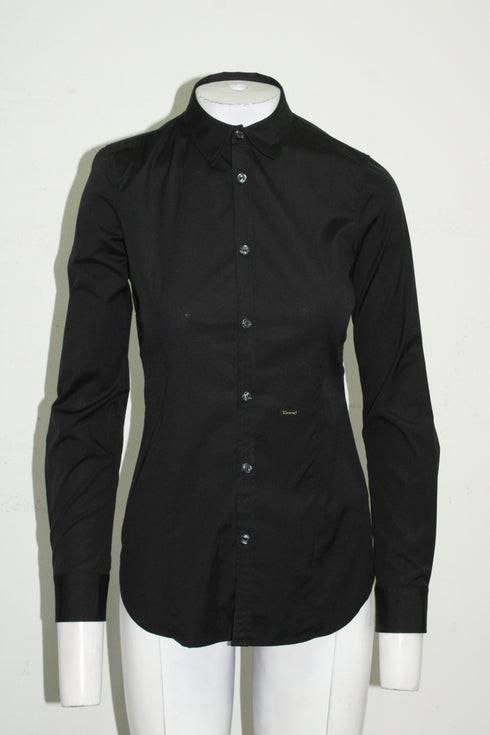 Women's Dsquared2 Long Sleeve Button Front Shirt in Black Cotton