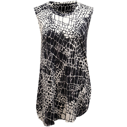 Women's Vince Croc Print Sleeveless Top in Black and White Viscose