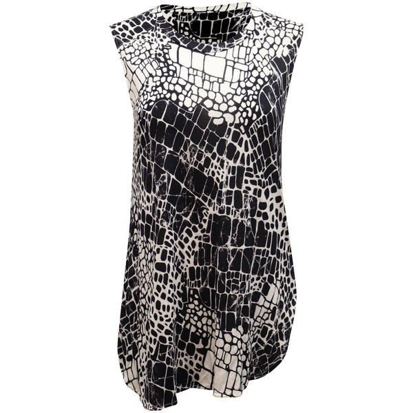 Women's Vince Croc Print Sleeveless Top in Black and White Viscose