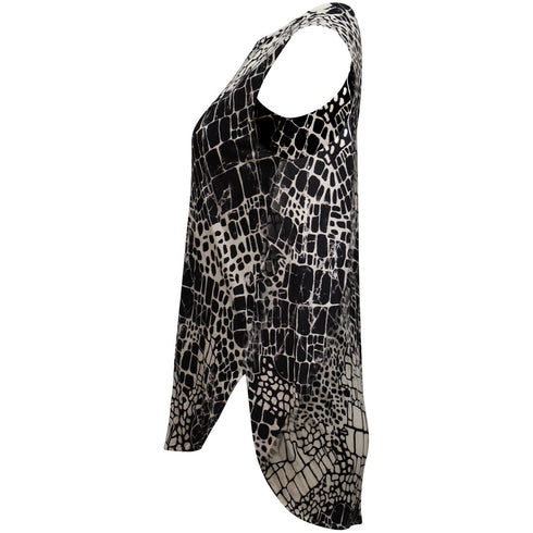 Women's Vince Croc Print Sleeveless Top in Black and White Viscose
