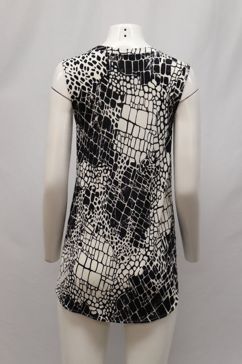 Women's Vince Croc Print Sleeveless Top in Black and White Viscose