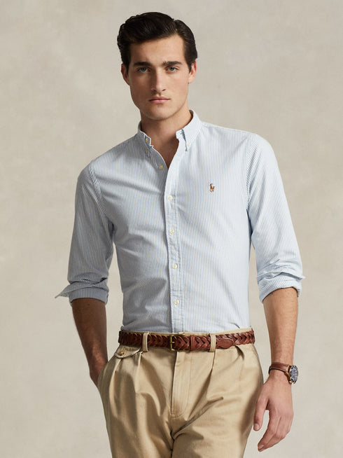 RALPH LAUREN Slim Fit Striped Oxford Shirt Blue/White