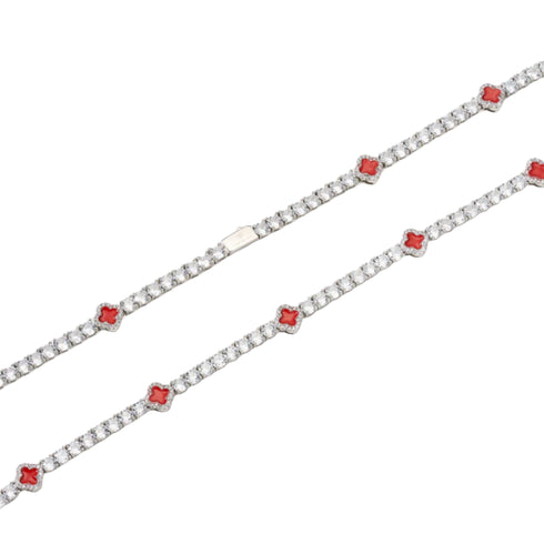 Red Clover Tennis Chain (Silver) - 4mm