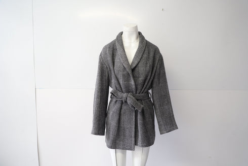 Women's Iro Coat with Shawl Collar in Grey Acrylic