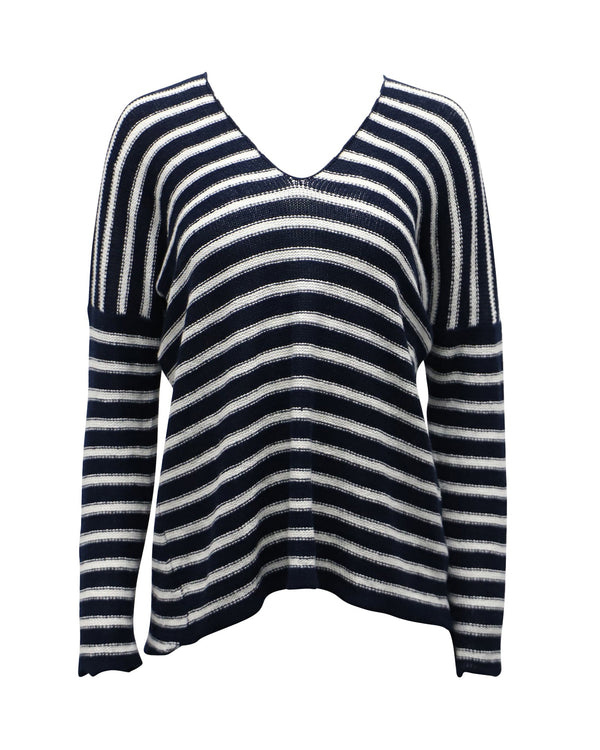 Women's Vince Striped Sweater in Navy Blue Linen