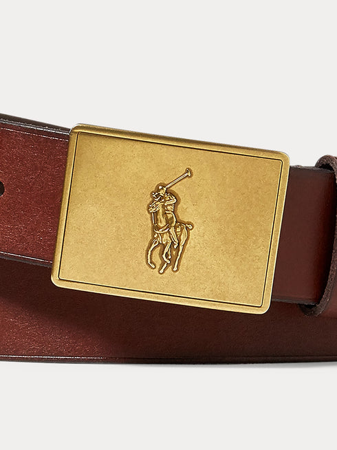 RALPH LAUREN Pony Plaque Leather Belt Brown