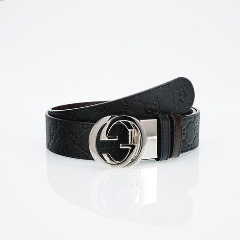 Gucci Reversible Leather Belt with Silver Buckle