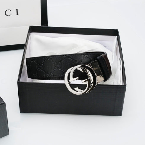 Gucci Reversible Leather Belt with Silver Buckle