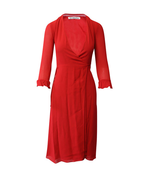 Women's Reformation Wrap Dress in Red Viscose