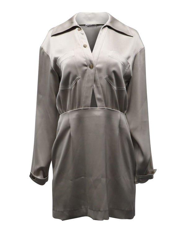 Women's Nanushka Cutout Shirt Dress in Taupe Triacetate Polyester