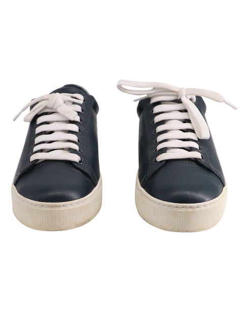 Women's Stuart Weitzman Low Top Lace-Up Sneaker in Navy Blue Leather