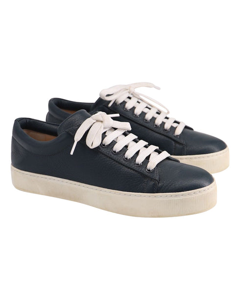 Women's Stuart Weitzman Low Top Lace-Up Sneaker in Navy Blue Leather
