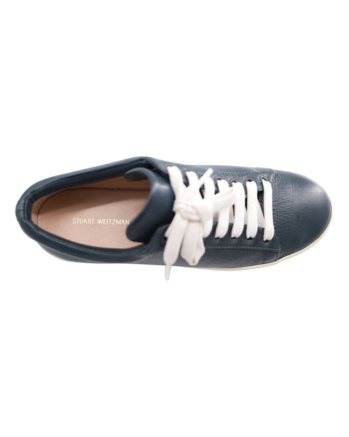 Women's Stuart Weitzman Low Top Lace-Up Sneaker in Navy Blue Leather