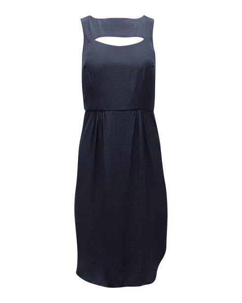 Women's Ulla Johnson Cut-Out Sleeveless Midi Dress in Navy Blue Polyester