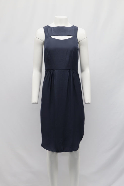 Women's Ulla Johnson Cut-Out Sleeveless Midi Dress in Navy Blue Polyester