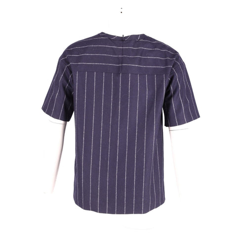 Women's Joseph Caleb Striped Shirt in Navy Blue Wool