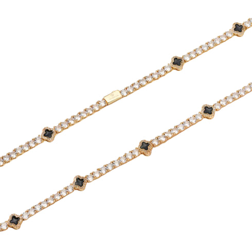 Black Clover Tennis Chain (Gold) - 4mm