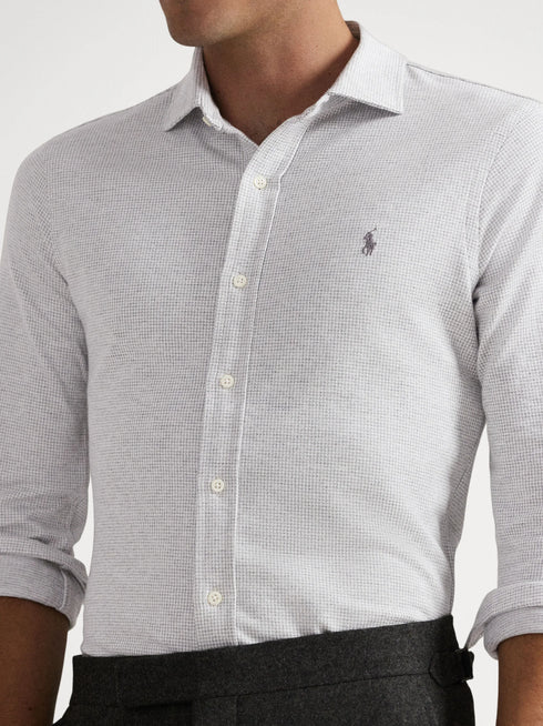 RALPH LAUREN Houndstooth Jersey Spread-Collar Shirt Natural